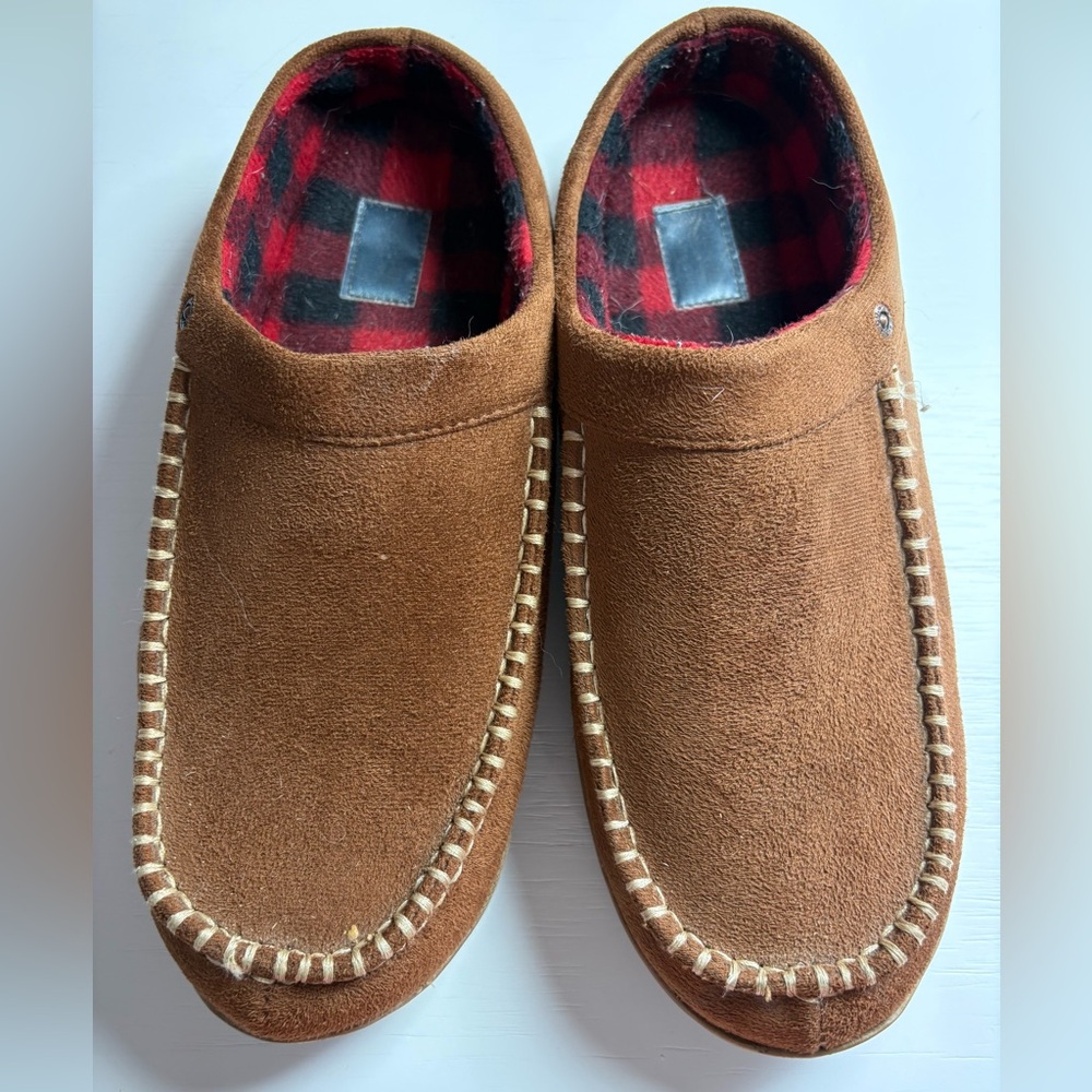 Brown Faux Suede Slip On Clog Slippers L (11-12)